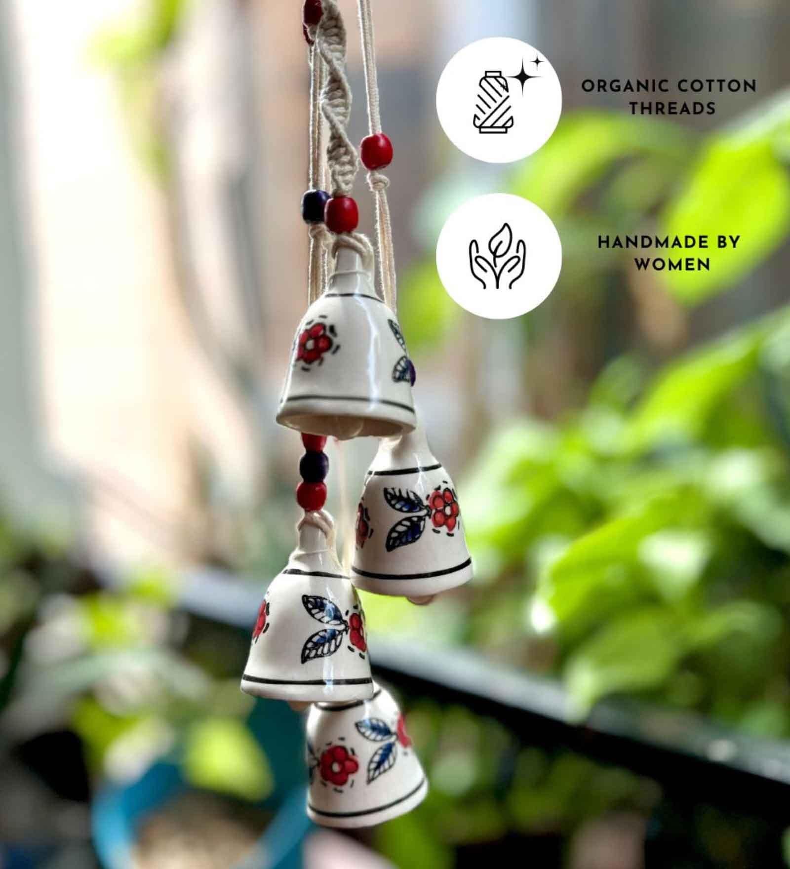 Red Macrame Symphony Mini Ceramic Bells (Set of 4)